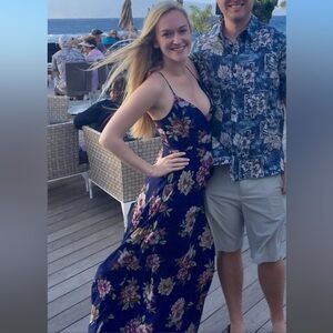 Floral Maxi Dress - Navy and Pink